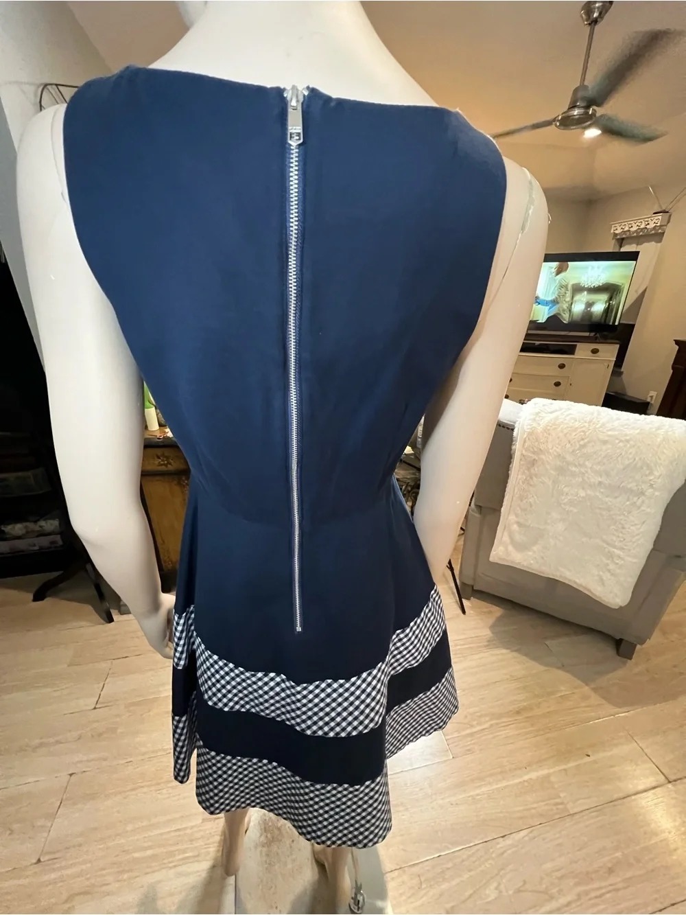 Tommy Hilfiger Navy Sleeveless Fit & Flare Dress with Gingham Trim
